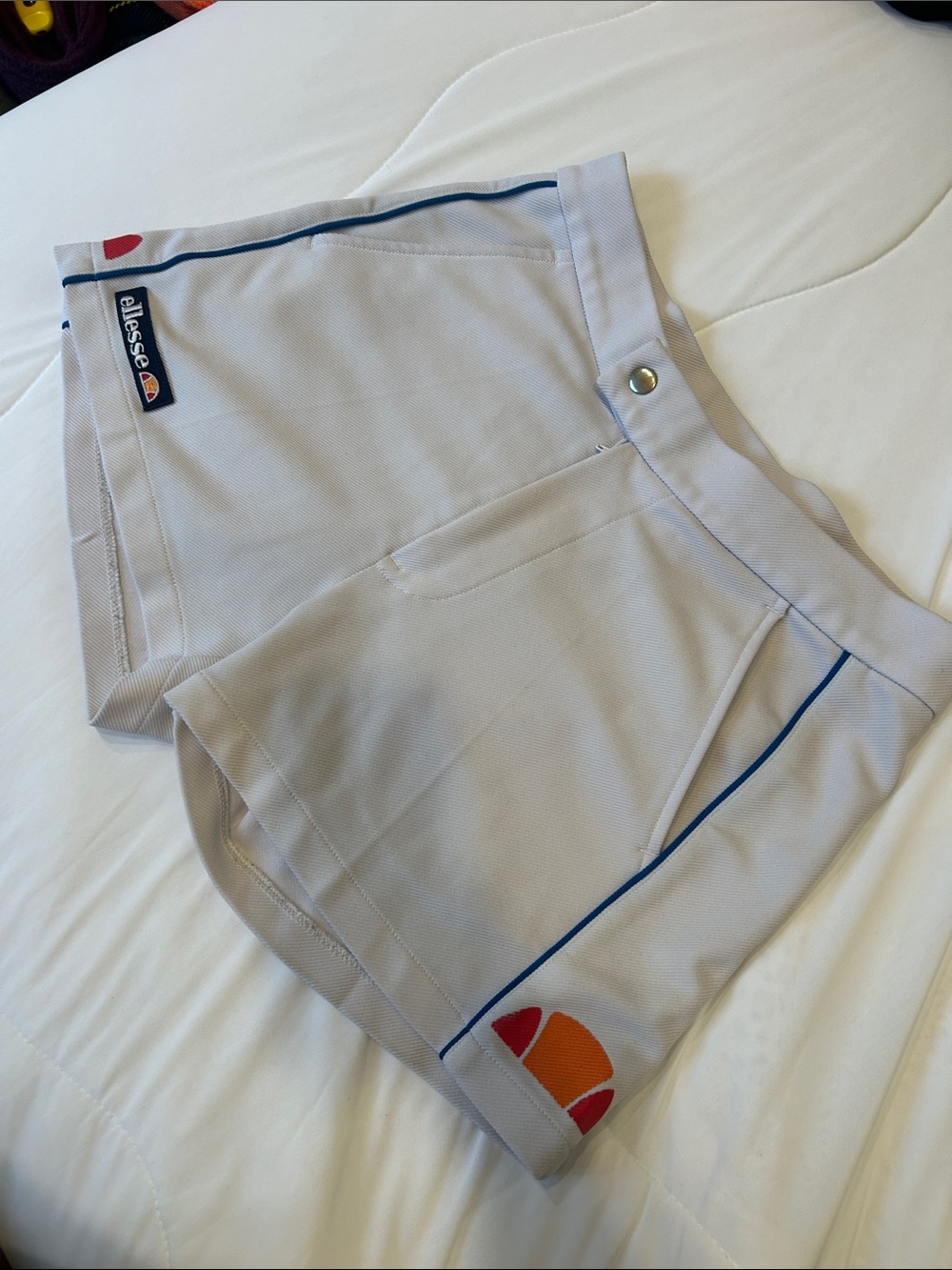 ellesse Light Gray Athletic Shorts with Blue Piping and Orange Logo